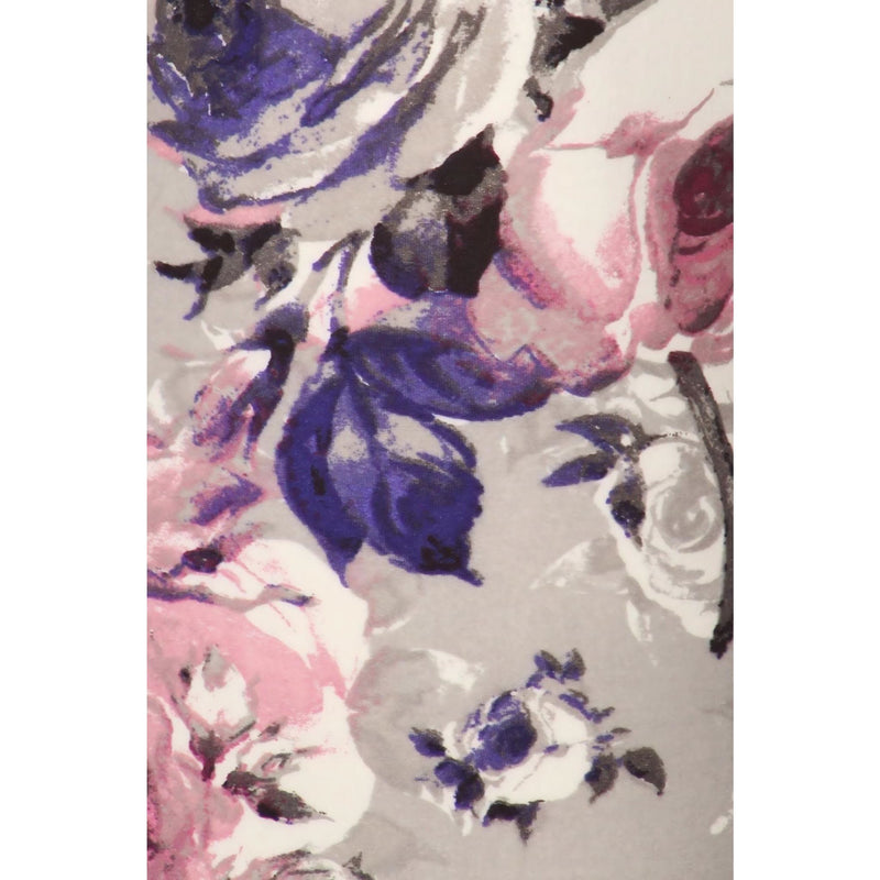 Load image into Gallery viewer, Close-up of the knit fabric of high-waist yoga leggings, displaying the intricate floral print with pink and purple blossoms for a stylish look.
