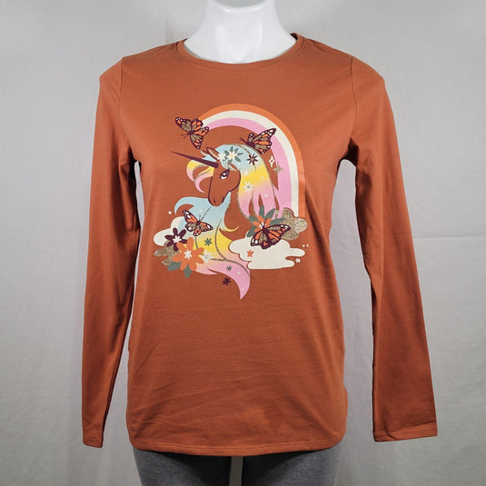 Cat & Jack Long Sleeve Graphic T-Shirt with Unicorn Design for Girls, Cinnamon, XL Shop Now at Rainy Day Deliveries