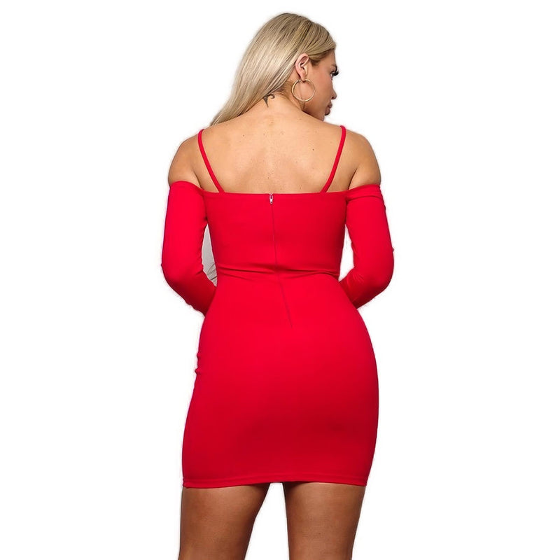 Load image into Gallery viewer, Chic Cold Shoulder Long Sleeve Mini Dress with Front Strap Detail Shop Now at Rainy Day Deliveries
