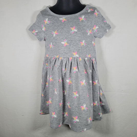Grayson Mini Short Sleeve Toddler Girls Dress - Gray with Unicorns, 3T - Comfortable Knit Fabric Shop Now at Rainy Day Deliveries