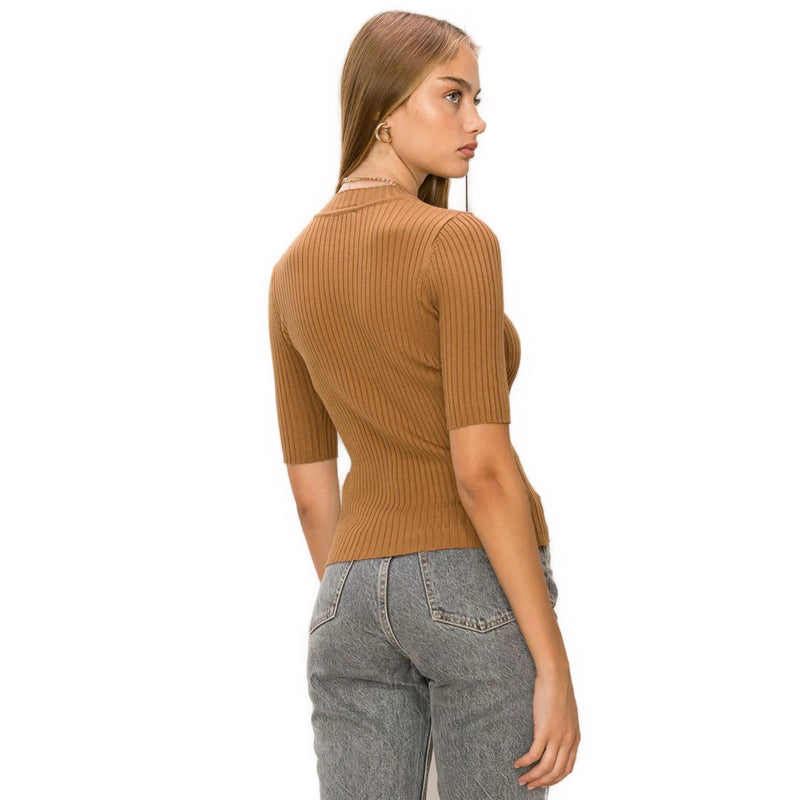 Load image into Gallery viewer, She&#39;s Cool Ribbed Mock Neck Sweater Top: Your Go-To for Cozy Chic Shop Now at Rainy Day Deliveries
