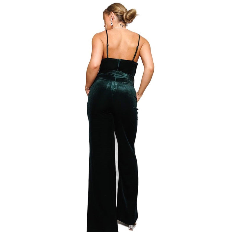 Load image into Gallery viewer, Samba Velvet Jumpsuit with Spaghetti Straps and Rhinestone Belt Buckle Shop Now at Rainy Day Deliveries
