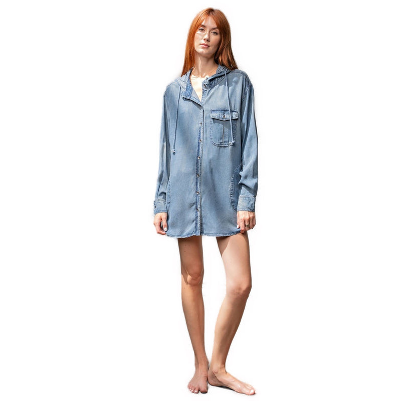 Load image into Gallery viewer, Washed Denim Hooded Shirt Jacket Full
