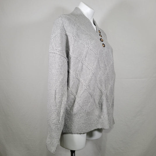 Womens Plus Size Henley V Neck Button Up Pullover Sweater Shop Now at Rainy Day Deliveries