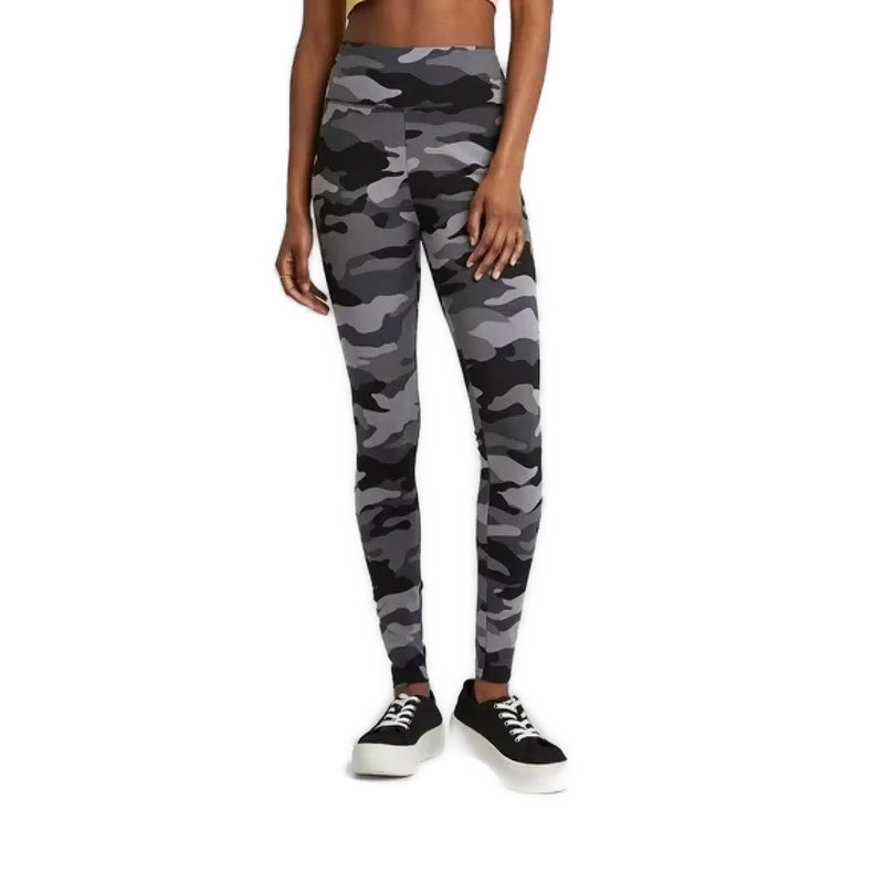 Load image into Gallery viewer, Fashion-forward grey camo leggings from Wild Fable with a snug high-waist cut, modeled by a woman posing to showcase the fit and pattern detail.
