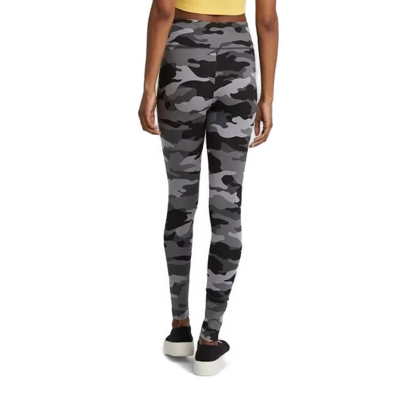 Load image into Gallery viewer, Rear view of a woman highlighting the figure-flattering design of Wild Fable&#39;s grey camo high-waisted leggings, perfect for a sporty-chic look.
