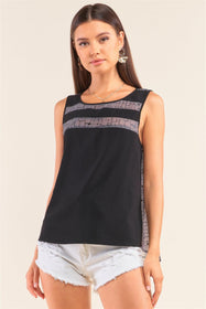 Grey and Black Brick Pattern Mesh Top with Round Neck Shop Now at Rainy Day Deliveries