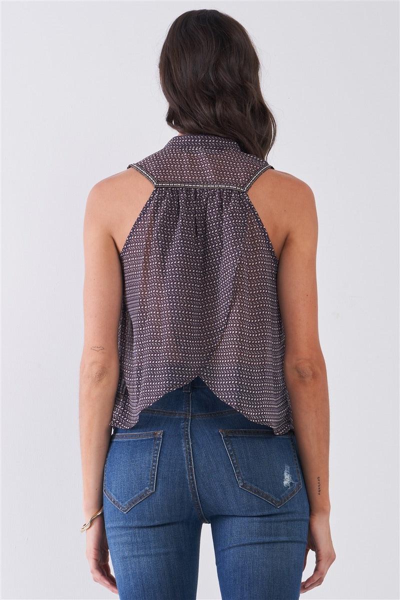 Load image into Gallery viewer, Geometric Sheer Mock Neck Top - Spring/Summer Shop Now at Rainy Day Deliveries
