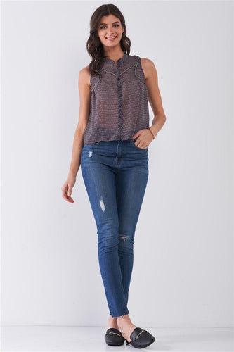 Geometric Sheer Mock Neck Top - Spring/Summer Shop Now at Rainy Day Deliveries