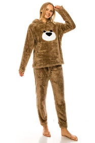 Hooded Brown 2-Piece Pajama Set with Bear Face Shop Now at Rainy Day Deliveries