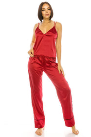 Satin PJ Set with Adjustable Cami and Piped Pants Shop Now at Rainy Day Deliveries