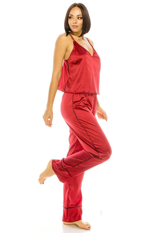 Satin PJ Set with Adjustable Cami and Piped Pants Shop Now at Rainy Day Deliveries
