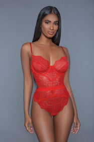 Fiery Red Women's One-Piece Lingerie with Modern Cut-Outs Shop Now at Rainy Day Deliveries