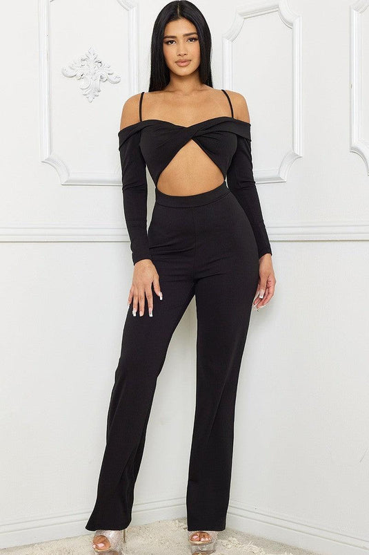 Open Shoulder Cutout Detail Jumpsuit with Bell Bottoms Shop Now at Rainy Day Deliveries