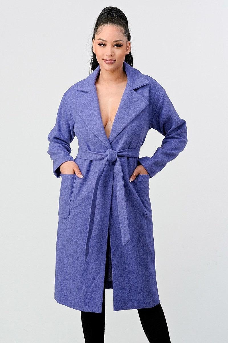 Load image into Gallery viewer, Luxe Wool-Style Midi Coat with Waist Tie Shop Now at Rainy Day Deliveries
