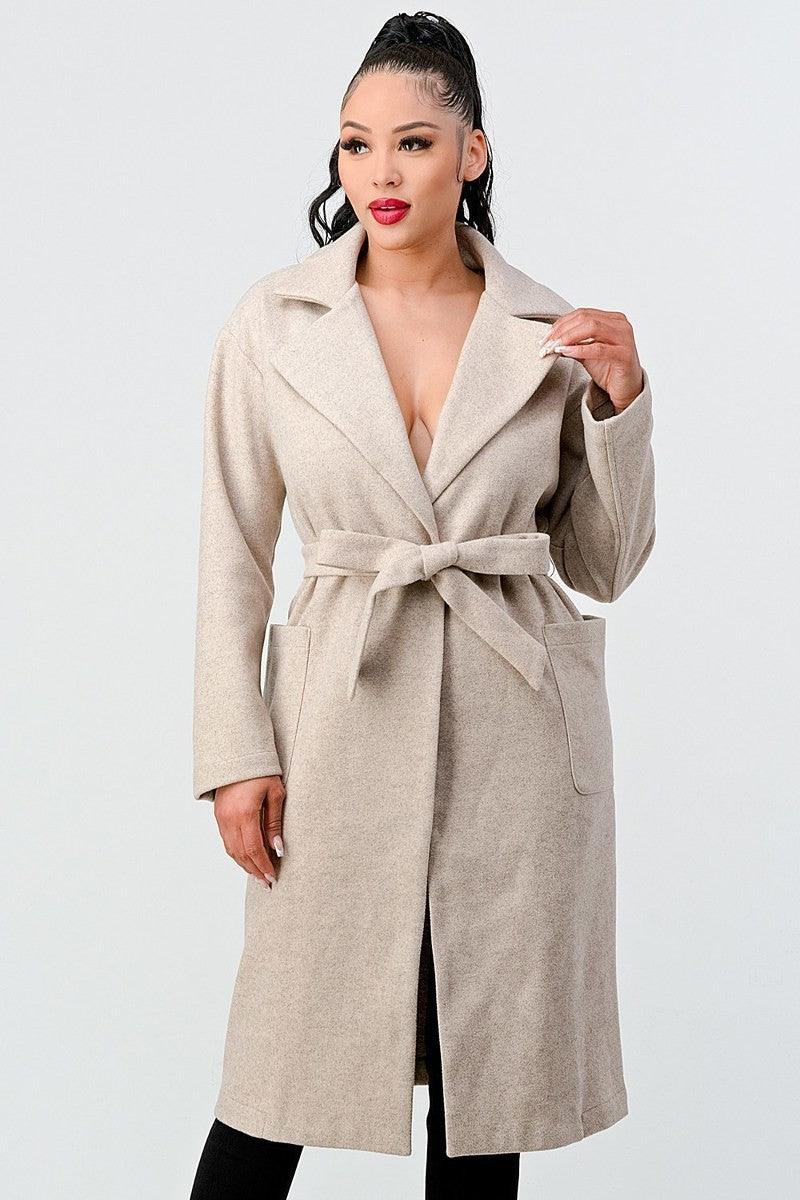 Load image into Gallery viewer, Luxe Wool-Style Midi Coat with Waist Tie Shop Now at Rainy Day Deliveries
