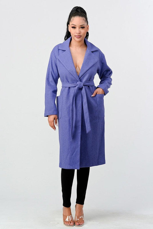 Luxe Wool-Style Midi Coat with Waist Tie Shop Now at Rainy Day Deliveries