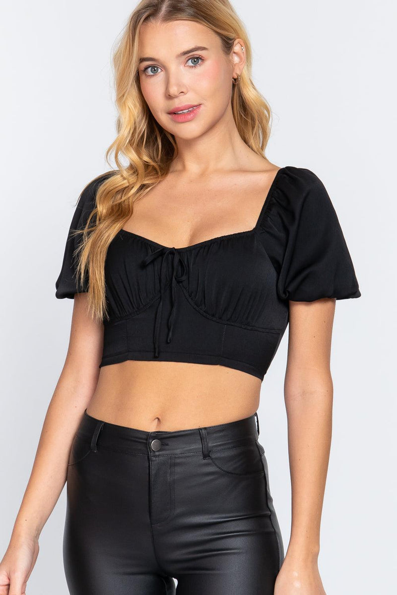 Load image into Gallery viewer, Short Sleeve Sweetheart Neck Satin Crop Top Shop Now at Rainy Day Deliveries
