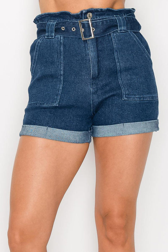 Woven High-Waist Denim Shorts with Belt Shop Now at Rainy Day Deliveries