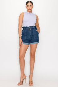 Woven High-Waist Denim Shorts with Belt Shop Now at Rainy Day Deliveries
