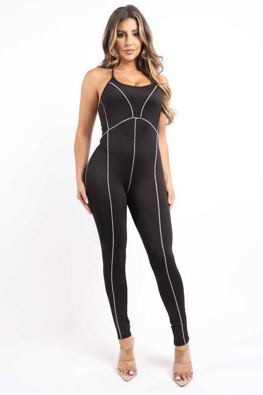Overlock Line Jumpsuit with Spaghetti Strap and Cross Back Shop Now at Rainy Day Deliveries