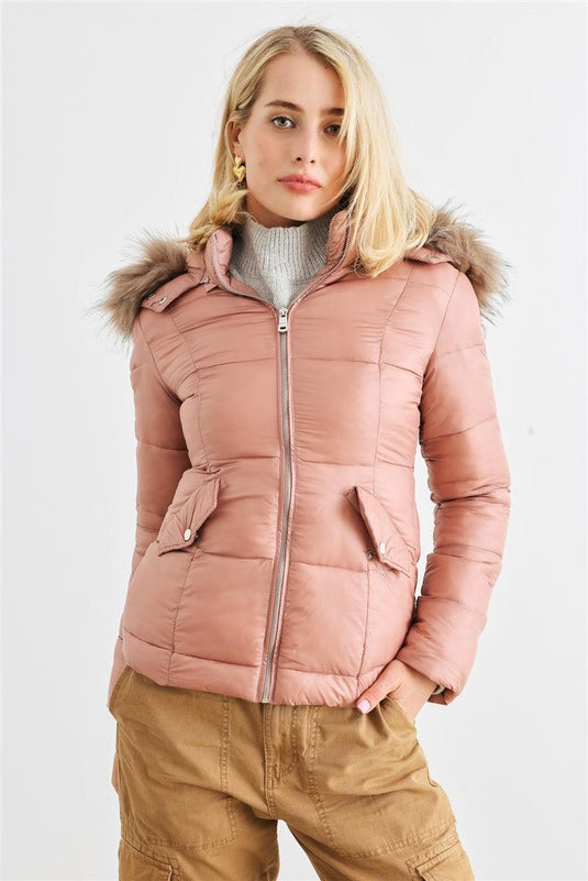 Long Sleeve Faux Fur Hood Padded Water-Resistant Jacket Shop Now at Rainy Day Deliveries