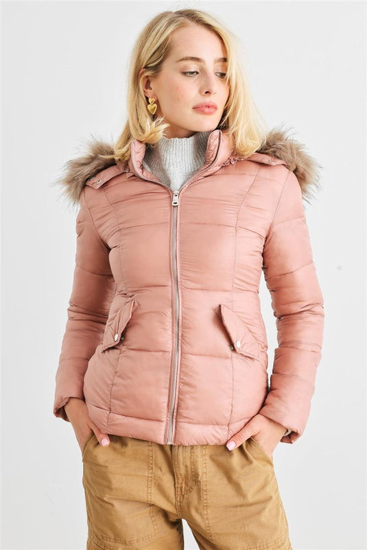 Long Sleeve Faux Fur Hood Padded Water-Resistant Jacket Shop Now at Rainy Day Deliveries