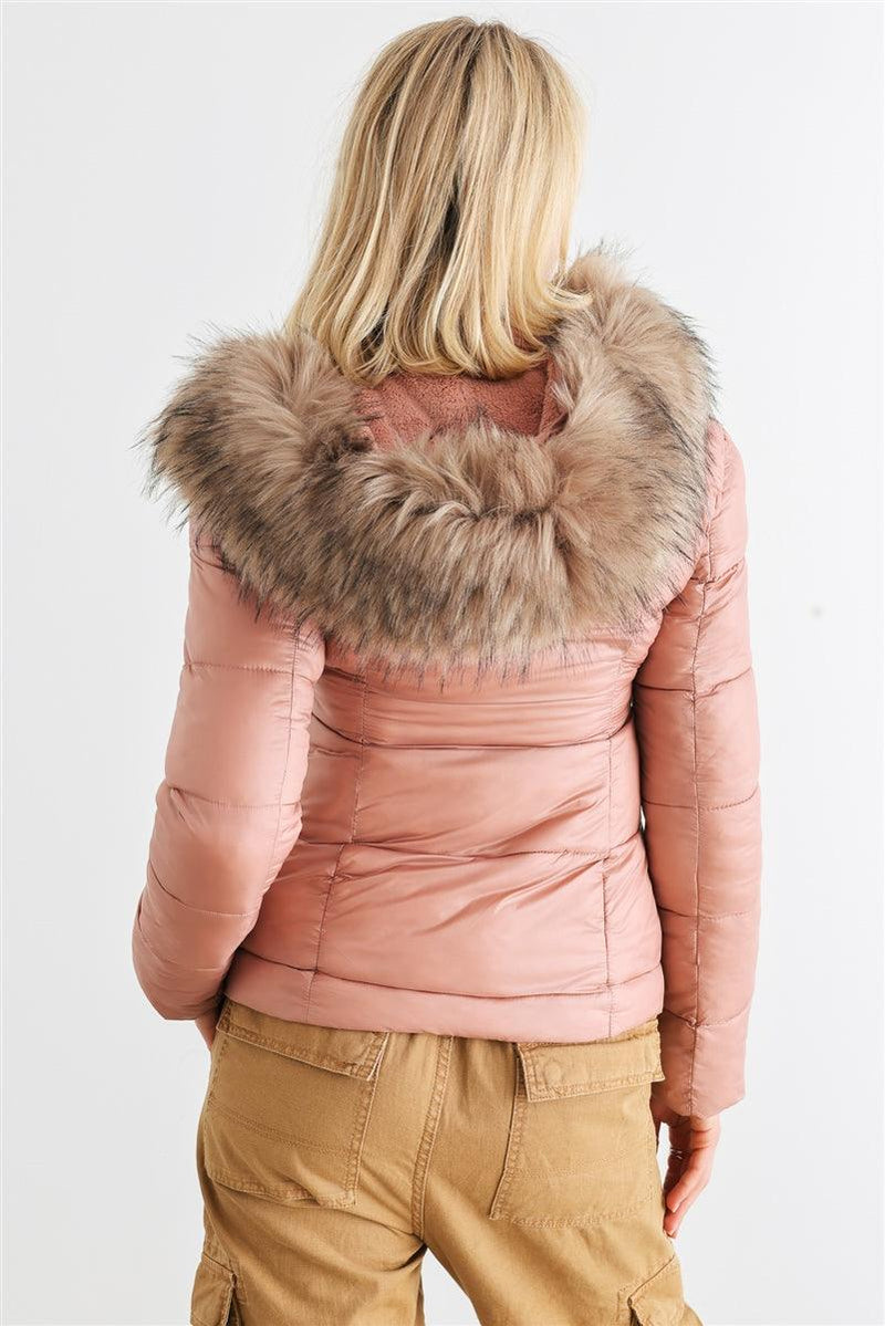 Load image into Gallery viewer, Long Sleeve Faux Fur Hood Padded Water-Resistant Jacket Shop Now at Rainy Day Deliveries
