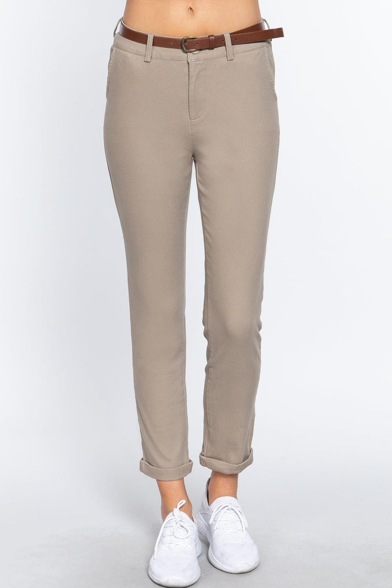 Load image into Gallery viewer, Cotton Spandex Twill Long Pants with Belt Shop Now at Rainy Day Deliveries

