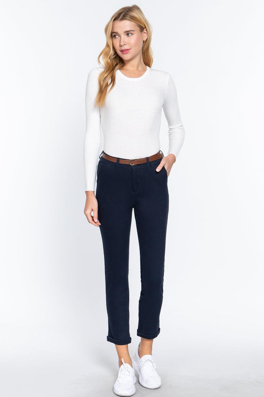Cotton Spandex Twill Long Pants with Belt Shop Now at Rainy Day Deliveries
