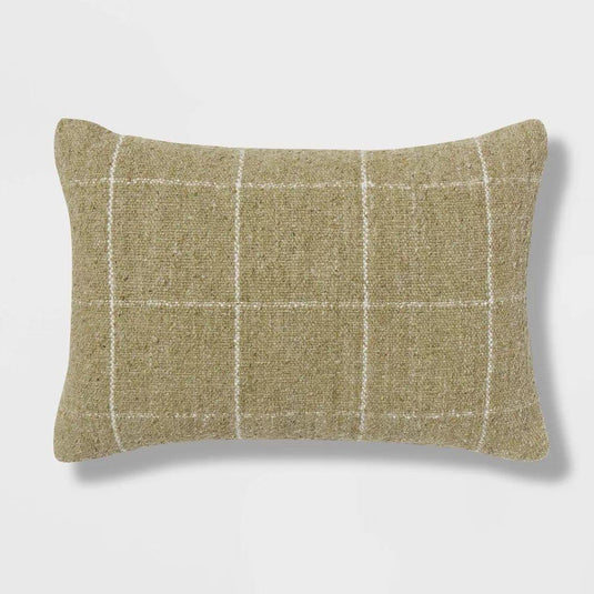 Oblong Windowpane Woven Decorative Throw Pillow Green - Threshold™ Shop Now at Rainy Day Deliveries