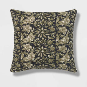 Square Double Cloth Printed Decorative Throw Pillow Navy/Green/Cream 18